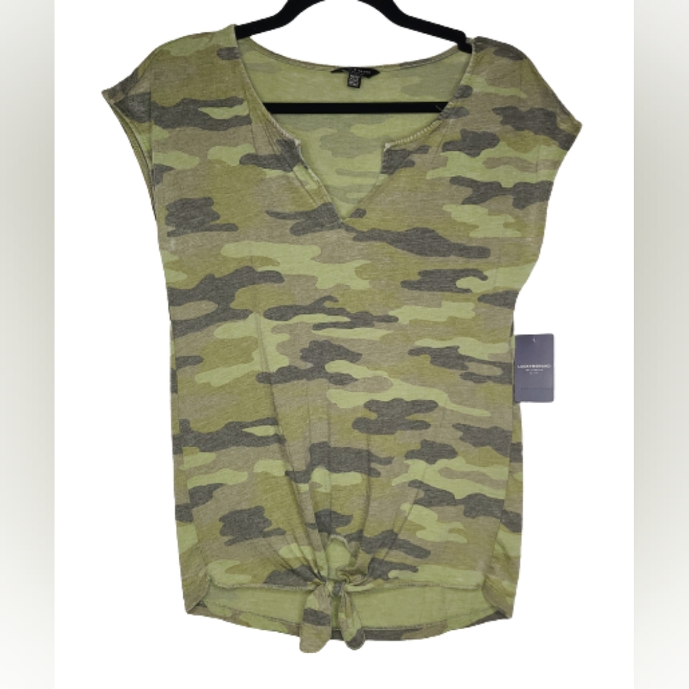 Lucky Brand Green CamoV-Neck Tee Shirt/ FrontTie Women's